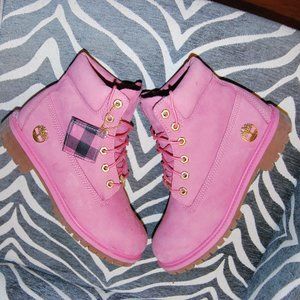 Timberland Premium 6 Inch Suede Boots Youth SIZE 6 Pink Gold Lace Up Waterproof